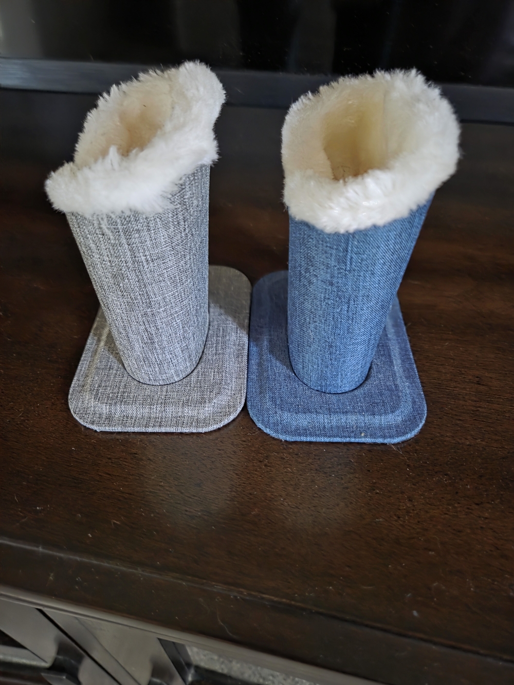 Pair of Cozy Faux Fur Lined Eyeglass Holders - Gray & Blue